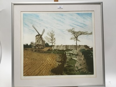 Lot 152 - Alan Kennedy (Contemporary) etching in colours, Gedding Post Mill, signed inscribed as titled and numbered 23/95: 45 x 50cm, glazed frame