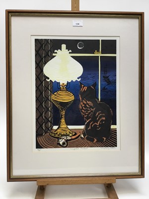 Lot 138 - Penny Berry Patterson (1941-2021) colour linocut, Smuggler's Friend, signed titled and numbered 14/40, 41 x 31cm, glazed frame