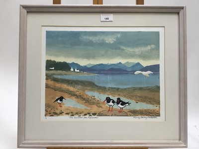 Lot 140 - Penny Berry Patterson (1941-2021) colour monotype print 'The Cuillins from Applecross, signed titled and numbered 1/1, 26 x 34cm