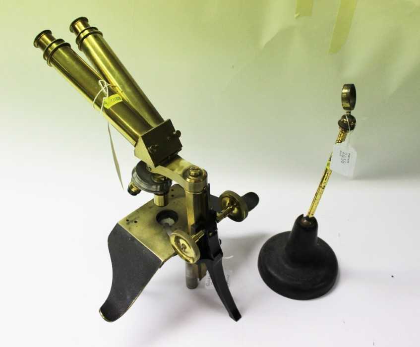 Lot 2438 - Rare brass binocular microscope