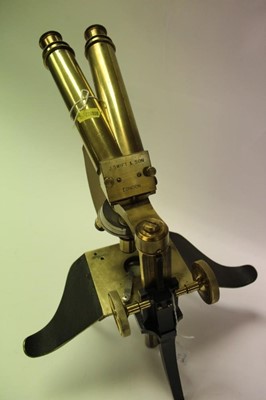 Lot 2438 - Rare brass binocular microscope
