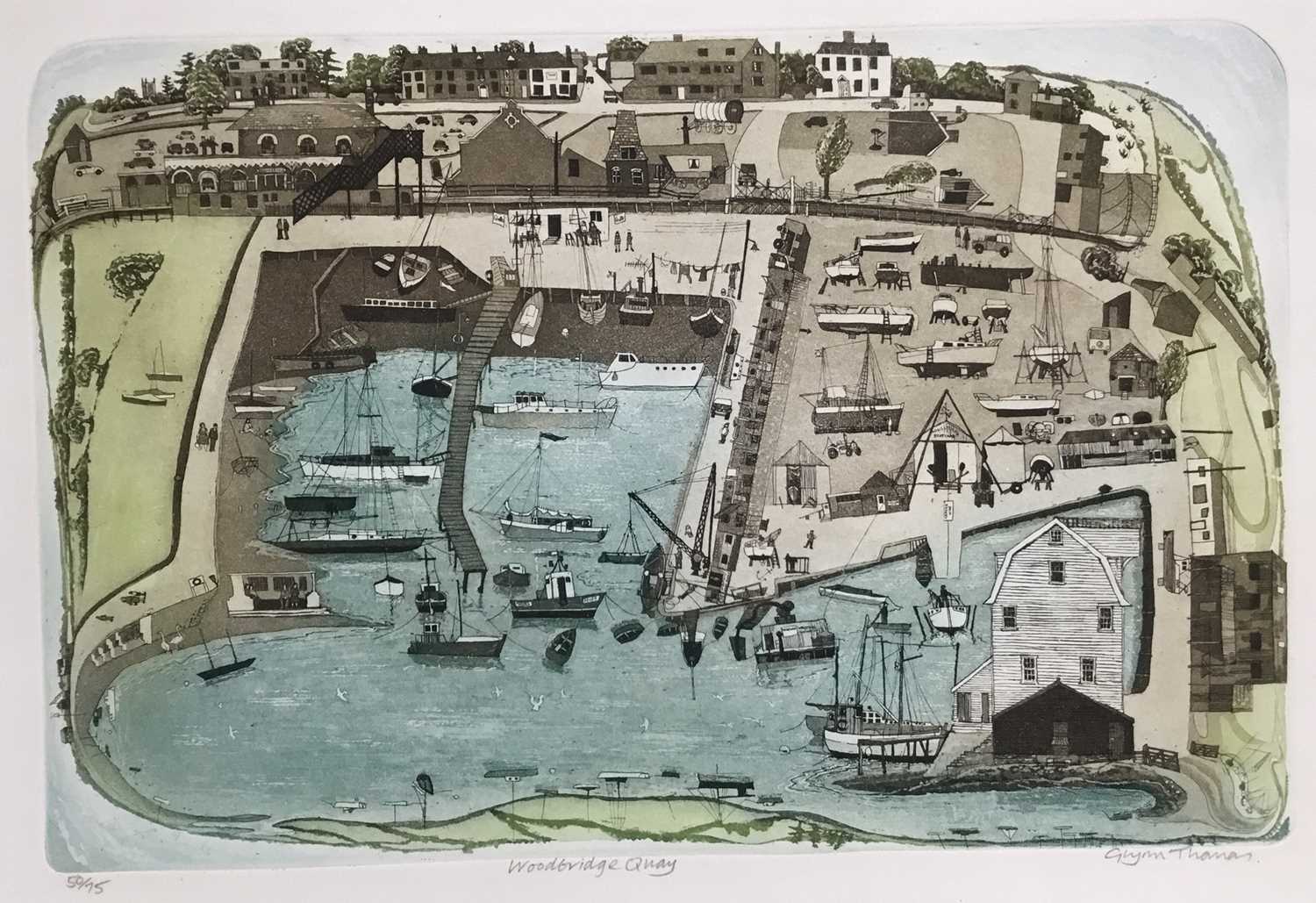 Lot 158 - Glyn Thomas (b. 1946) etching in colours, Woodbridge Quay, signed and numbered 59/75, 26 x 39cm