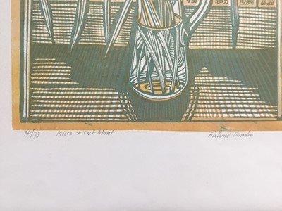 Lot 159 - Richard Bawden (b. 1936) colour print, Irises and Cat Mint, signed, titled and numbered 14/75, image 34 x 24cm