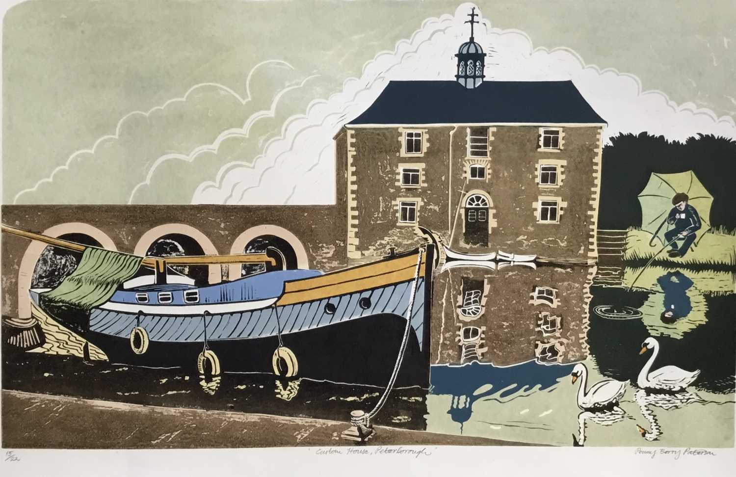 Lot 119 - Penny Berry Paterson (1941-2021) colour linocut- Custom House, Peterborough, image 47 x 75cm, signed titled and numbered 15/22