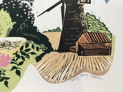 Lot 149 - Penny Berry Paterson (1941-2021) colour woodcut print, Barnack Mill, signed titled and numbered 17/20, image 28 x 66cm