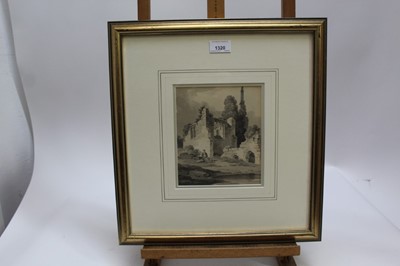 Lot 1320 - Paul Sandby Munn (1773-1845) monochrome watercolour of a boy seated before ruins