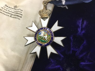 Lot 702 - The Most Distinguished Order of Saint Michael and Saint George Companions neck badge (CMG) in original Garrard & Co fitted case, probably formerly belonging to Lieutenant Colonel Alec Walter Saumar...