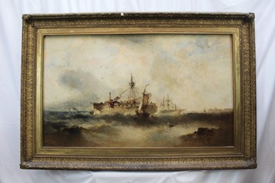 Lot 1308 - Manner of William Henry Williamson oil on canvas - shipping off the coast, in gilt frame