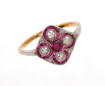 Lot 522 - Art Deco ruby and diamond cocktail ring