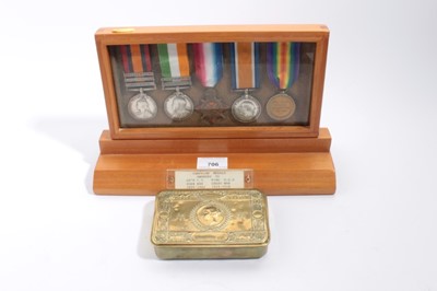 Lot 706 - Boer War / First World War medal group, mounted in glazed frame together with a Princess Mary Gift tin
