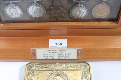 Lot 706 - Boer War / First World War medal group, mounted in glazed frame together with a Princess Mary Gift tin