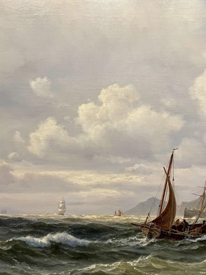 Lot 1313 - Vilhelm Melbye (1824-1882) large oil on canvas - shipping off the coast, signed, framed
