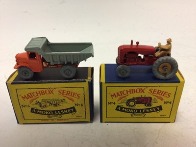 Lot 2261 - Matchbox early 1-75 Issues No4 tractor, No5 Bus, No6 Quarry Truck, No27 Bedford low loader, all boxed (4)