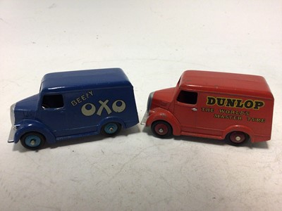 Lot 2262 - Dinky Unboxed selection of delivery vans including OXO, Chivers Jellies, Dunlop, Royal Mail, Kodak and Esso (6)