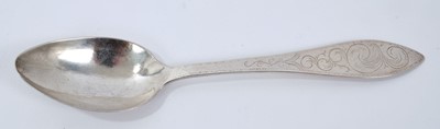 Lot 244 - Mid 19th century Dutch silver spoon with engraved foliate decoration and pointed handle