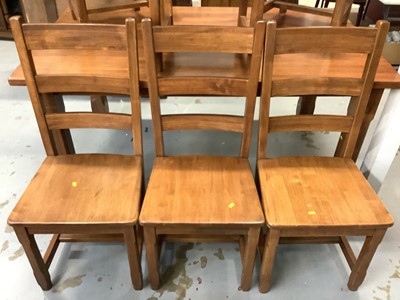 Lot 855 - Contempory Hardwood rectangular dining table and matching set six ladder back dining chairs