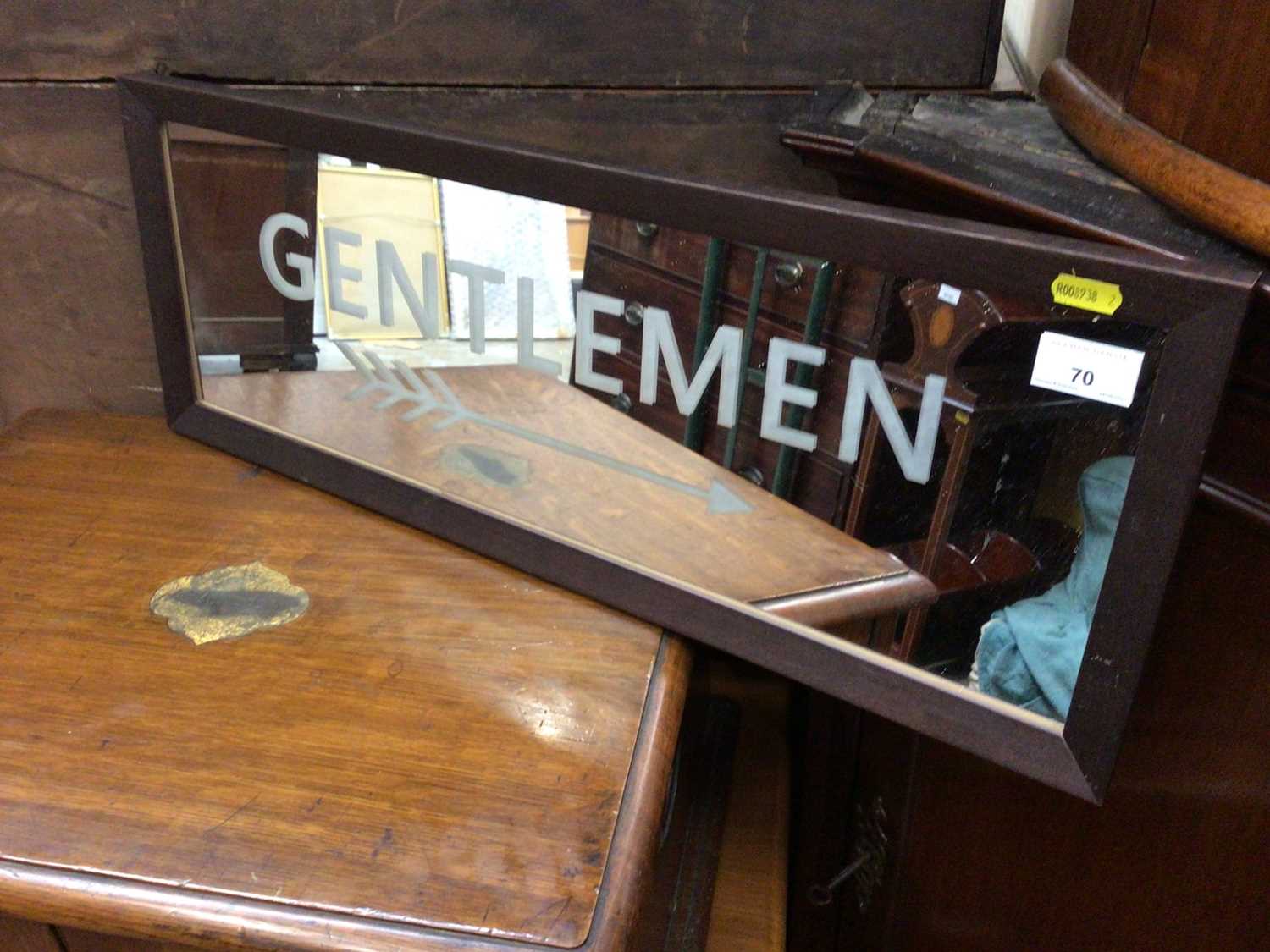 Lot 70 - Etched mirrored glass railway style Gentleman's lavatory sign in wooden frame