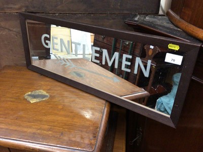 Lot 70 - Etched mirrored glass railway style Gentleman's lavatory sign in wooden frame