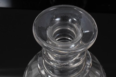 Lot 125 - Georgian cut glass ring neck decanter with facet cut decoration and mushroom stopper, 24.5cm overall