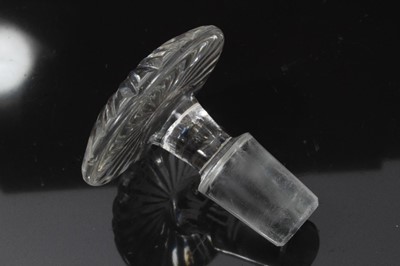 Lot 125 - Georgian cut glass ring neck decanter with facet cut decoration and mushroom stopper, 24.5cm overall