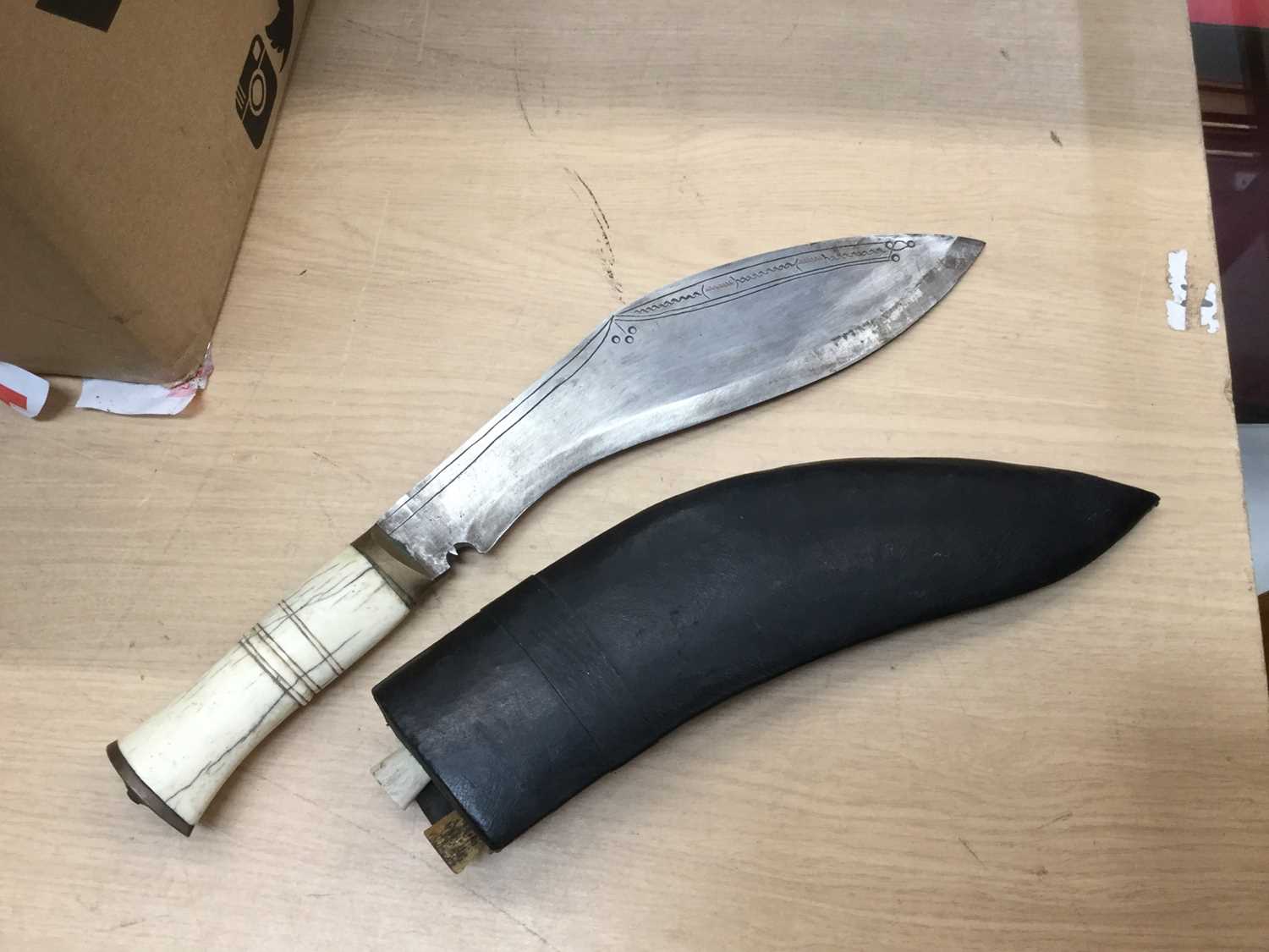 Lot 313 - Old Gurkha Kukri with bone hilt