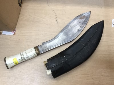 Lot 313 - Old Gurkha Kukri with bone hilt