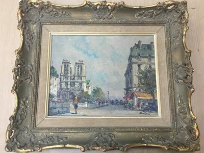 Lot 36 - Julien Brosius (1917-2004) - oil on canvas in gilt frame - Notre Dame, Paris. Image size 18cm x 23.5cm, overall size including frame 33cm x 37cm