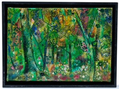 Lot 1715 - *Keith Grant (b.1930) oil on linen - The Garden in Spring, Grez-sur-Loing, initialled, signed, dated Mar.2020 and titled verso, framed, 16cm x 22cm 
Provenance: Chris Beetles Ltd. London
