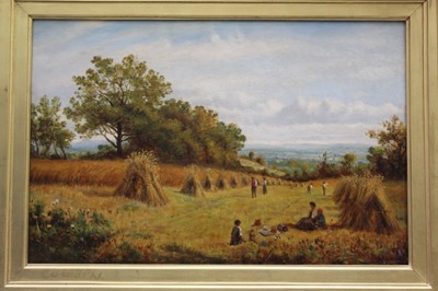 Lot 1223 - J Hughes - late 19th century oil on canvas in original gilt frame - Sunny Cornfield. 29cm x 44.5cm