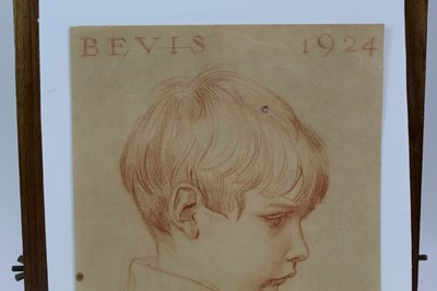 Lot 21 - Henry Matthew Brock, RI, (1875-1960) pastel on tinted paper - portrait of a young boy, Bevis 1924, signed and inscribed, unframed, 32cm x 21cm 
Provenance: Chris Beetles Ltd. London