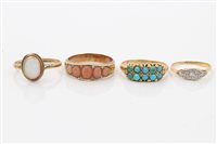 Lot 1591 - Group of four Victorian and later rings - to...