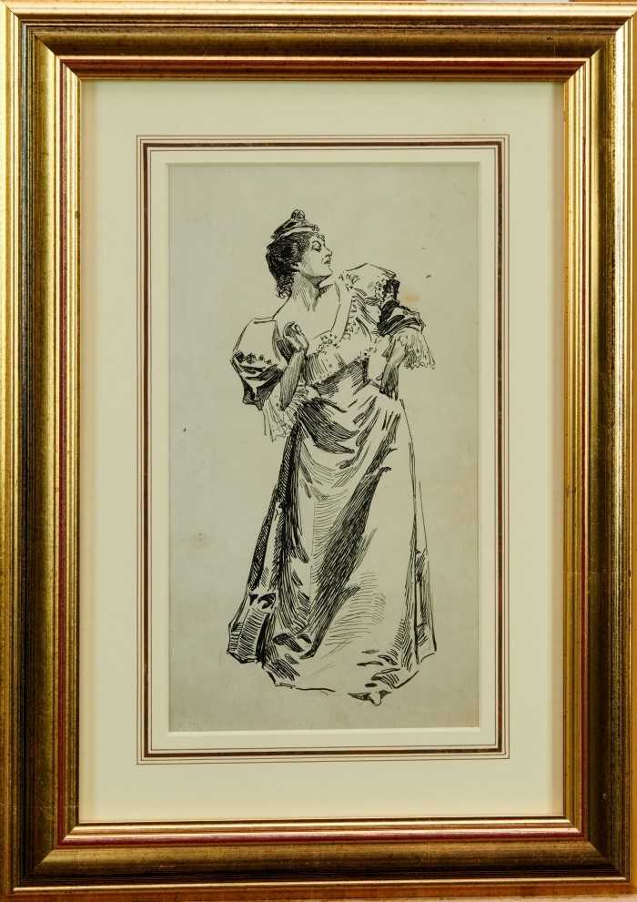 Lot 1768 - Charles Dana Gibson (1867-1944) pen and ink - Elegant Lady, in glazed gilt frame, 25cm x 13.5cm  
Provenance: Chris Beetles Ltd. London
