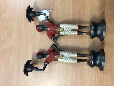 Lot 110 - Pair of antique-style painted metal candlesticks in the form of blackamoors
