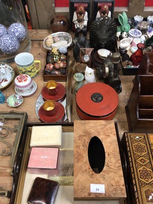 Lot 31 - Mixed group of decorative items to include lacquer box, blackamoor book ends, shagreen boxes and sundry items