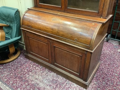 Lot 1039 - Large Victorian two-height roll-top bureau bookcase