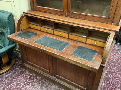 Lot 1039 - Large Victorian two-height roll-top bureau bookcase