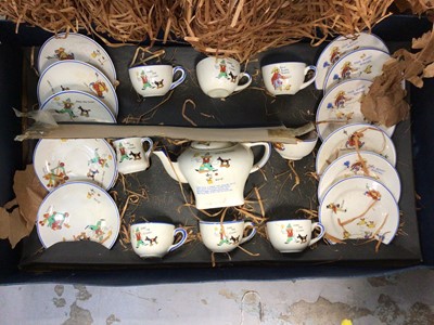 Lot 436 - Box of teddy bears and dolls, a boxed Hartley bear, a boxed Joey the Clown nursery tea set, and a snooker game