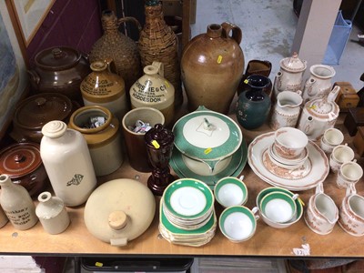 Lot 401 - Collection of antique stoneware flagons together with other ceramics teaware and sundries