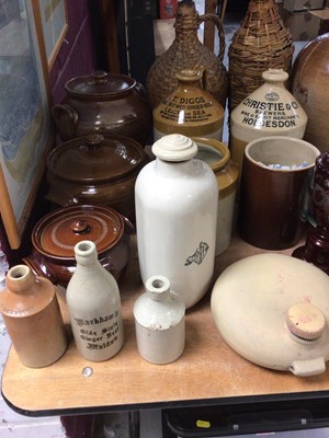 Lot 401 - Collection of antique stoneware flagons together with other ceramics teaware and sundries