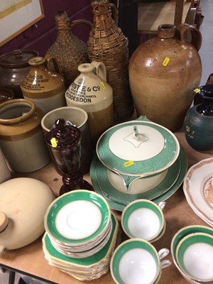 Lot 401 - Collection of antique stoneware flagons together with other ceramics teaware and sundries