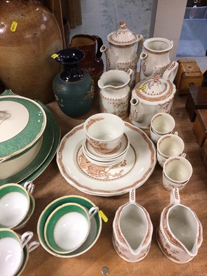 Lot 401 - Collection of antique stoneware flagons together with other ceramics teaware and sundries