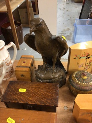 Lot 402 - Bronzed resin model of an Eagle, together with a collection of wooden boxes