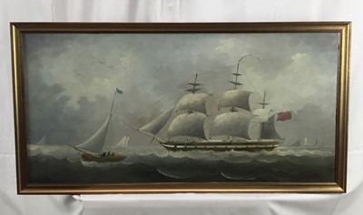 Lot 47 - D. Hewitt, late 19th/early 20th century oil on pine panel - shipping at sea, signed, in gilt frame