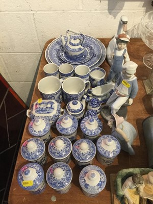 Lot 361 - Group of Spode blue and white china to include herb storage jars and lids, Italian pattern and four Lladro porcelain figures