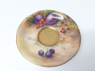 Lot 1144 - Good quality Royal Worcester fruit painted cup and saucer trio