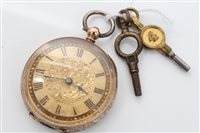 Lot 1599 - Gold (9ct) cased fob Watches, gilt dial with...