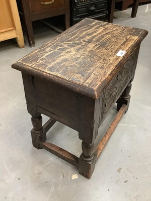 Lot 882 - Antique carved oak coffin stool with rising lid