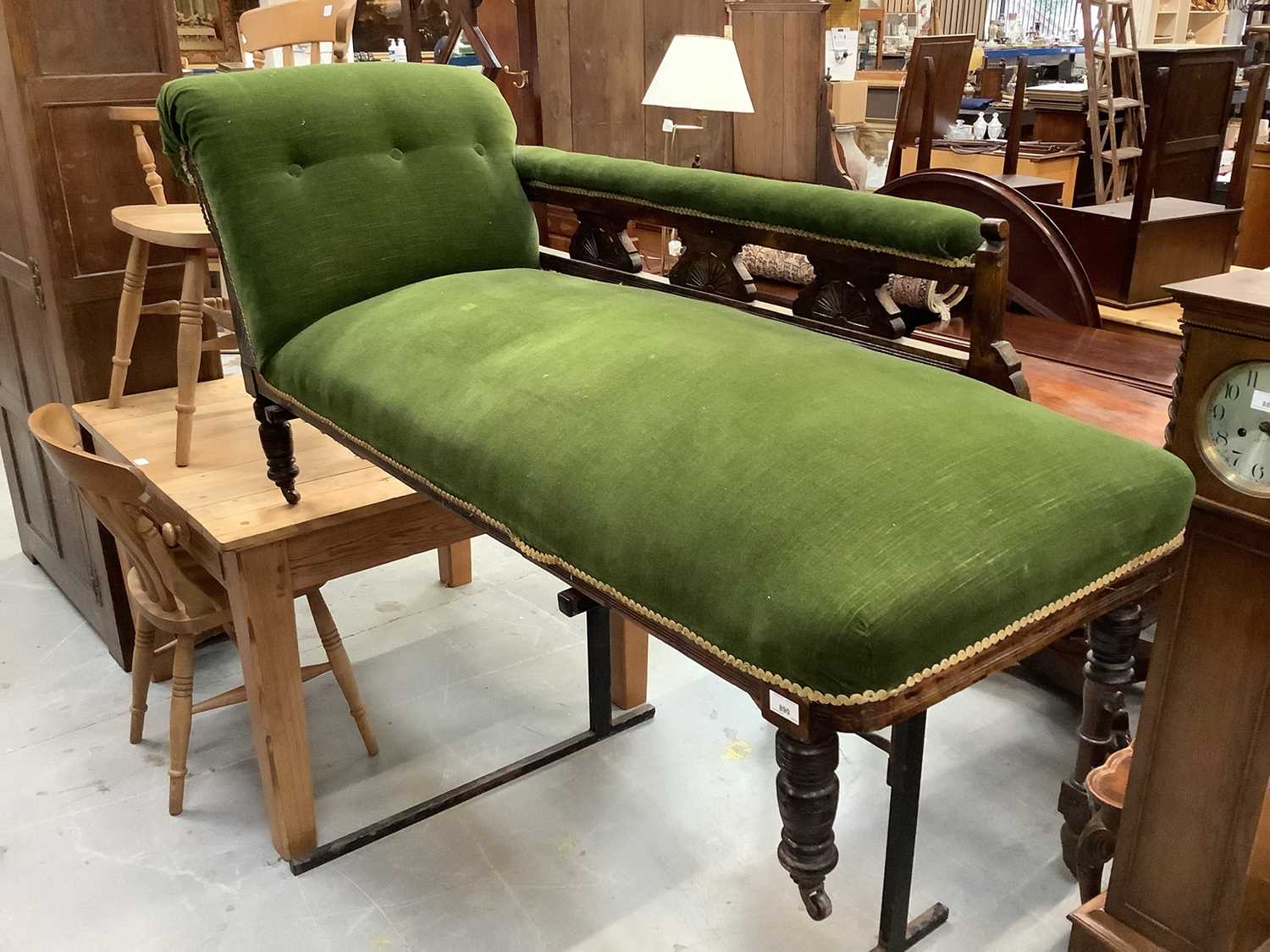 Lot 890 - Late Victorian chaise longue with green velvet upholstery