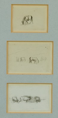 Lot 1076 - Thomas Churchyard, trio of pencil drawings of horses, framed as one