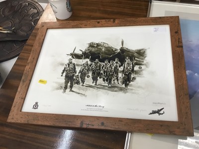 Lot 504 - Two Air Force prints, including Lancaster by Robert Taylor, first edition print signed by Leonard Cheshire, and Salute to the Many, 734/1000, signed in pencil by Mandy Shepherd